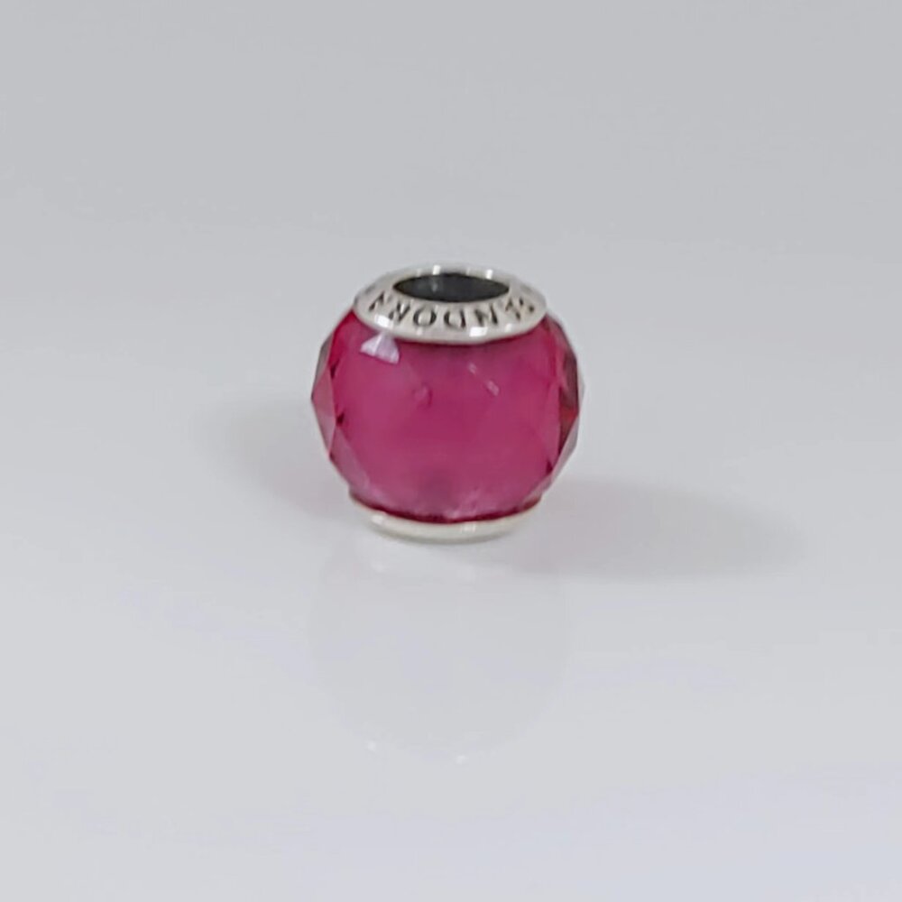 Pandora Ruby Petite Facets Charm Fuchsia Murano Glass Bead S925 ALE